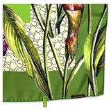 Foulard in pura Seta stampa fiore Lilium colore verde Cod 854