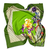 Foulard in pura Seta stampa fiore Lilium colore verde Cod 854