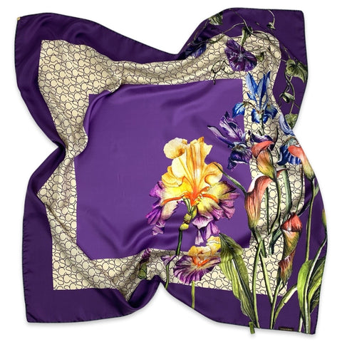 Foulard in pura Seta stampa fiore Lilium colore viola Cod 855