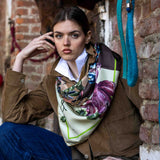 Foulard in pura Seta stampa fiore romantico colore beige e marrone Cod 856