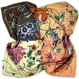 Foulard in pura Seta stampa fiore romantico colore beige e marrone Cod 856