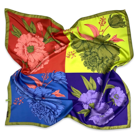 Foulard in pura Seta stampa fiore pop multicolore Cod 859