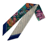Bandeau in Pura Seta disegno Fiore romantico colore blu  Cod 863