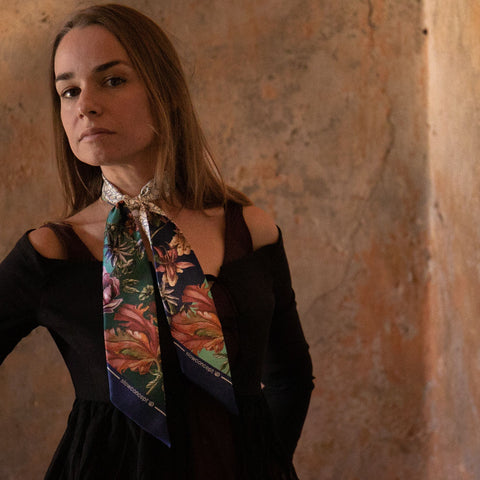 Foulard In Seta Bandeau Donna Made In Italy - Sciarpina Per Collo, Polso E Borse - 100x6cm - Foto 5