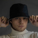 Cappellino Bucket Uomo doppia faccia: impermeabile e Cashmere colore blu navy  Cod 864-865