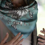Foulard Seta Fiori romantici Verde Salvia - 918