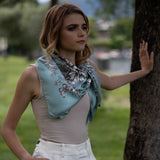 Foulard Seta Fiori romantici Verde Salvia - 918