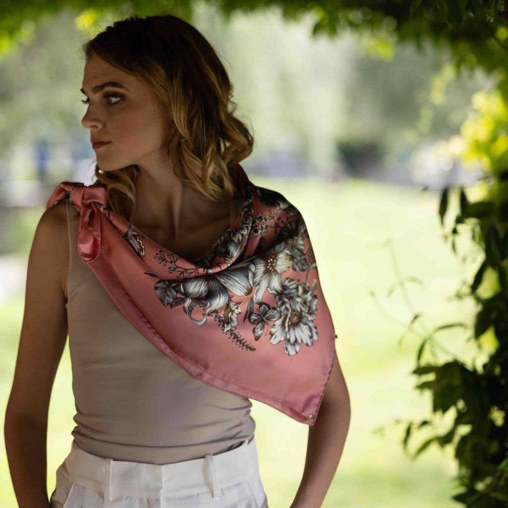 Foulard Seta Fiori romantici Rosa - 919