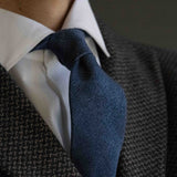 Cravatta Blu Navy in pura seta unito mélange  -  984