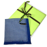 PURE LINEN PRINTED POCKET SQUARE, DARK BLUE GINGHAM PRINT. COD 137