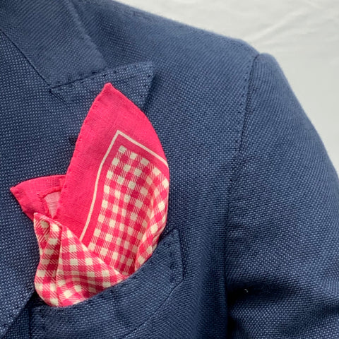 PURE LINEN PRINTED POCKET SQUARE, BRIGHT BERRY GINGHAM PRINT. COD 138