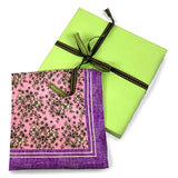 PURE LINEN PRINTED POCKET SQUARE, BRIGHT PINK ANCIENT FLORAL , COD 142