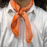 Bandana Pura Seta Cm 70X70  Disegno Vichy  Arancio. Cod 178