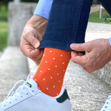 Calze Cotone uomo mezzo gambaletto Arancione pois Bianco Cod 209