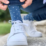 DENIM BLUE WITH WHITE PIN DOTS MEN COTTON SOCKS. COD 210
