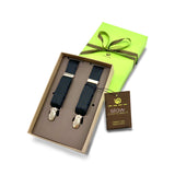 PURE SILK SKINNY SUSPENDERS COLOR BLACK, MADE IN ITALY. COD 023