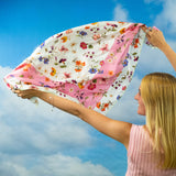 PURE SILK PRINTED FLORAL FRAME SCARF CM 90X90 COLOR PINK COD 298