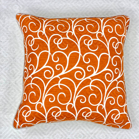 Cuscino in Lino Cotone stampato disegno Ramage Arancione Cod 335