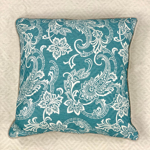 LINEN AND COTTON PRINTED PILLOW DUSTY BLUE PAISLEY COD 338