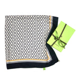 Foulard pura Seta Cm 90x90 stampa Anelli colore Nero Cod 341