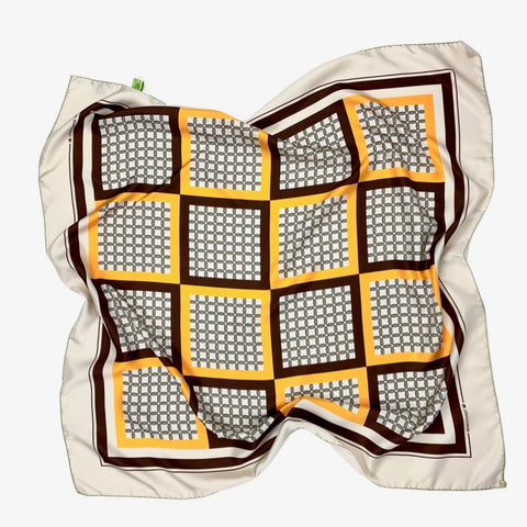 Foulard pura Seta Cm 90x90 stampa Cornici colore Giallo e Marrone Cod 344