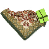 Scialle in pura Lana stampata disegno Cashmere Verde Cod 373