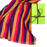 Stola pura Lana stampata righe Viola, Fuxia, Oro cod 467
