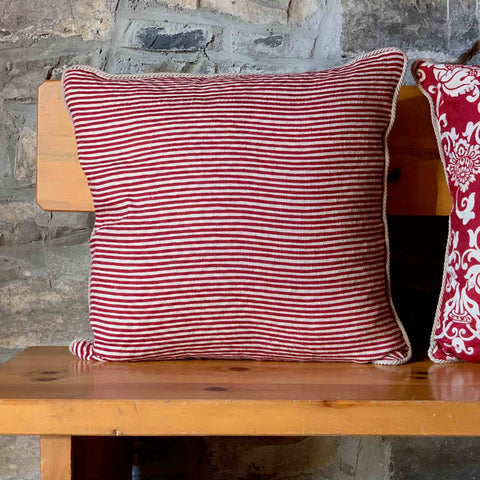 Linen and cotton printed pillow design red thin stripe   Cod 504