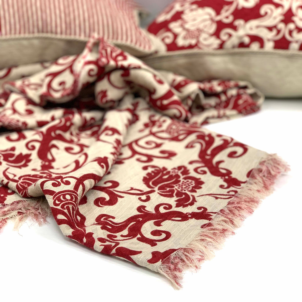 Printed cotton and linen sofa cloth, red baroque Cod 506