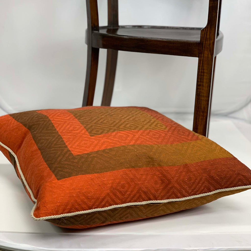 Cuscino grande da pavimento in lino cotone stampato arancio e ruggine –  Slowconcept
