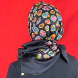 Foulard pura seta nero cm 90x90 disegno cuori multicolor Cod 533