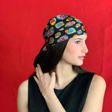 Foulard pura seta nero cm 90x90 disegno cuori multicolor Cod 533
