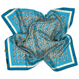 Foulard in Pura Seta cm 70x70 disegno foglie ’70 colore Blu. Cod 559