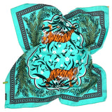 Foulard in Pura Seta cm 70x70 disegno tigre colore acqua Cod 572