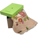 Pareo di Puro Lino stampato disegno fiori indiani, cm 140x140 colore Rosa. Cod 593