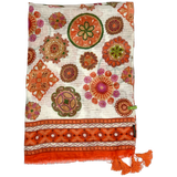 Stola di puro lino stampato disegni grandi ricami, multicolore, cm 70x200 Cod 594