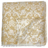 Coperta Lana Seta Jacquard disegno barocco colore champagne retro ecru Cod 597