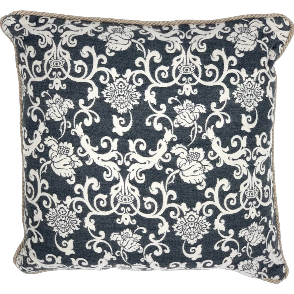 Cuscino Lana Seta Jacquard disegno barocco colore Fumo, interno in