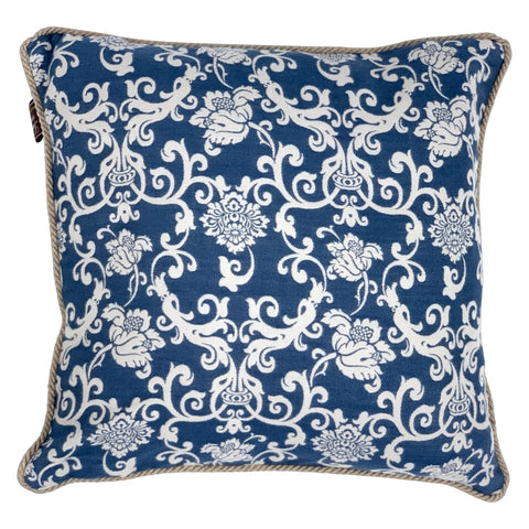 Cuscino Lana Seta Jacquard disegno barocco colore Blu Capri, interno in piumino d’oca. Cod 606