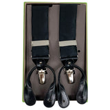 Bretelle Larghe in seta nere con clips o asole per bottoni pantalone. Cod 615