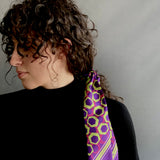 Bandeau in Pura Seta disegno geometrico ’70 colore viola e verde. Cod 627