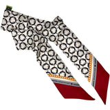 Bandeau in Pura Seta disegno anelli colore bordeaux ed ecru. Cod 629