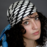 Foulard cm 90x90 Pura Seta disegno ovali colore nero blu Cod. 651