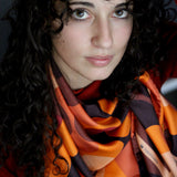 Foulard cm 90x90 Pura Seta disegno geometrico ‘70 colore Arancione Cod. 654