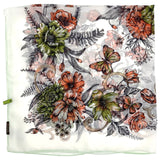 Foulard cm 90x90 in Pura Georgette di Seta stampa Floreale Verde e Arancione Cod 726