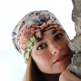 Foulard cm 90x90 in Pura Georgette di Seta stampa Floreale Verde e Arancione Cod 726