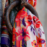 Foulard cm 140x140 in Pura Georgette di Seta stampa Floreale Arancione Cod 730