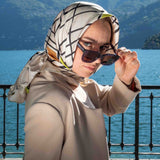 Foulard pura Seta Cm 90x90 stampa geometrico colore Ecru Cod 348