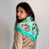 Foulard pura Seta Cm 90x90 stampa Floreale colore Acqua Cod 160