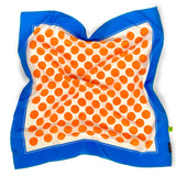 Foulard pura Seta Cm 70x70 Stampa Pois, Azzurro e Arancione Cod 262